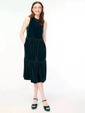 J.Crew Dark Green Velvet Midi Dress – Size 2 (NWT)